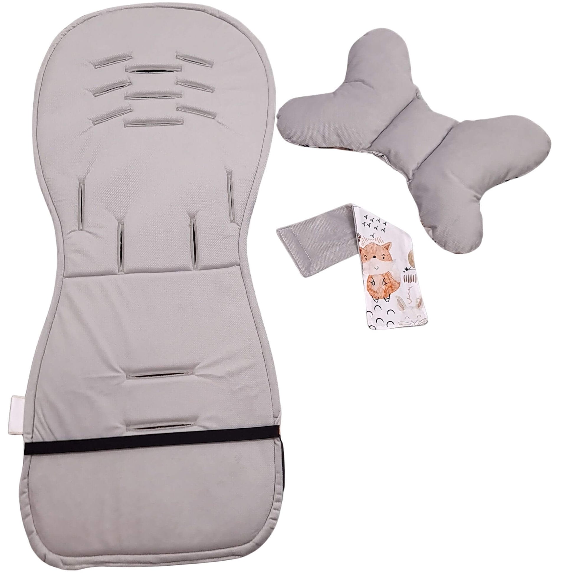 Evcushy Forest stroller liner showing the soft plain velvet reverse side with matching head support pillow.