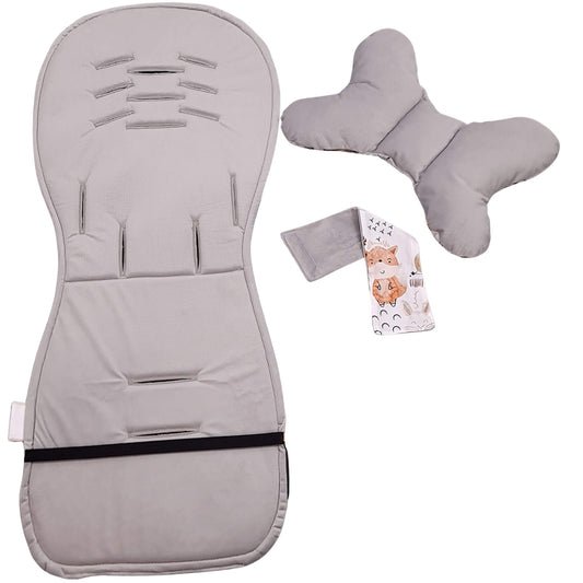 Evcushy Forest stroller liner showing the soft plain velvet reverse side with matching head support pillow.