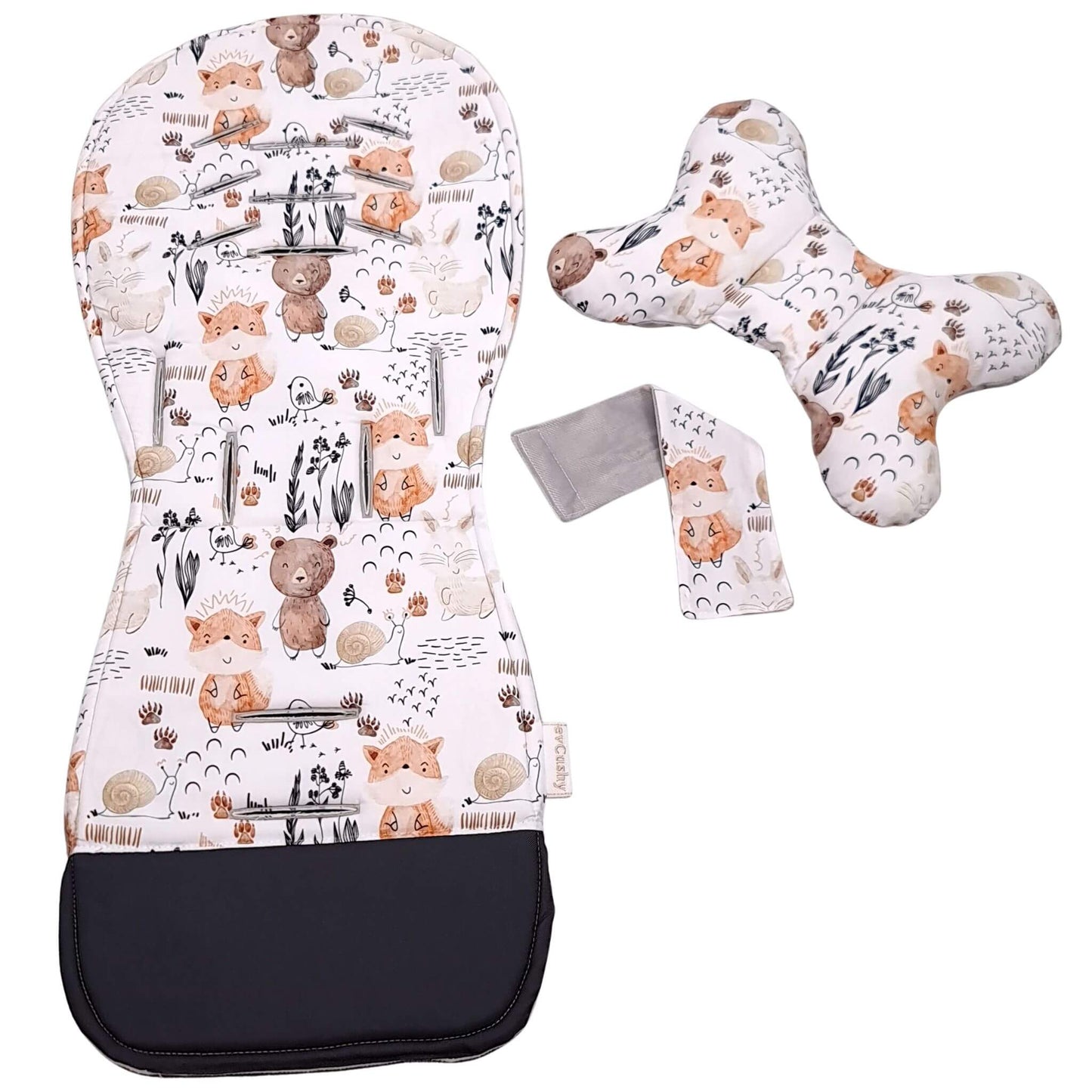 Close-up of the Evcushy Forest stroller liner showing the wipe-clean washable footrest that protects the buggy from dirty shoes.