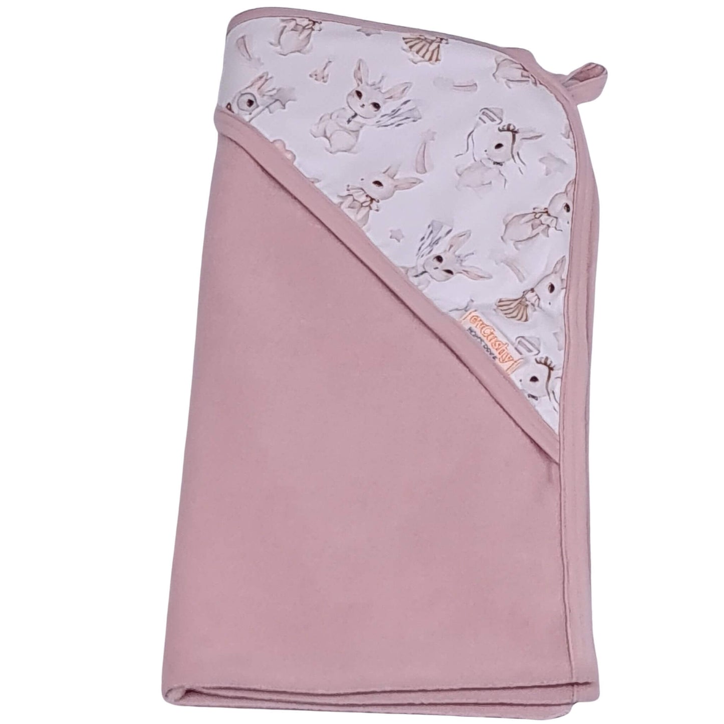 Hooded baby towel pink with bunnies pattern 100x100 cm