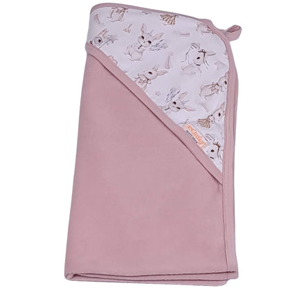 Hooded baby towel pink with bunnies pattern 100x100 cm