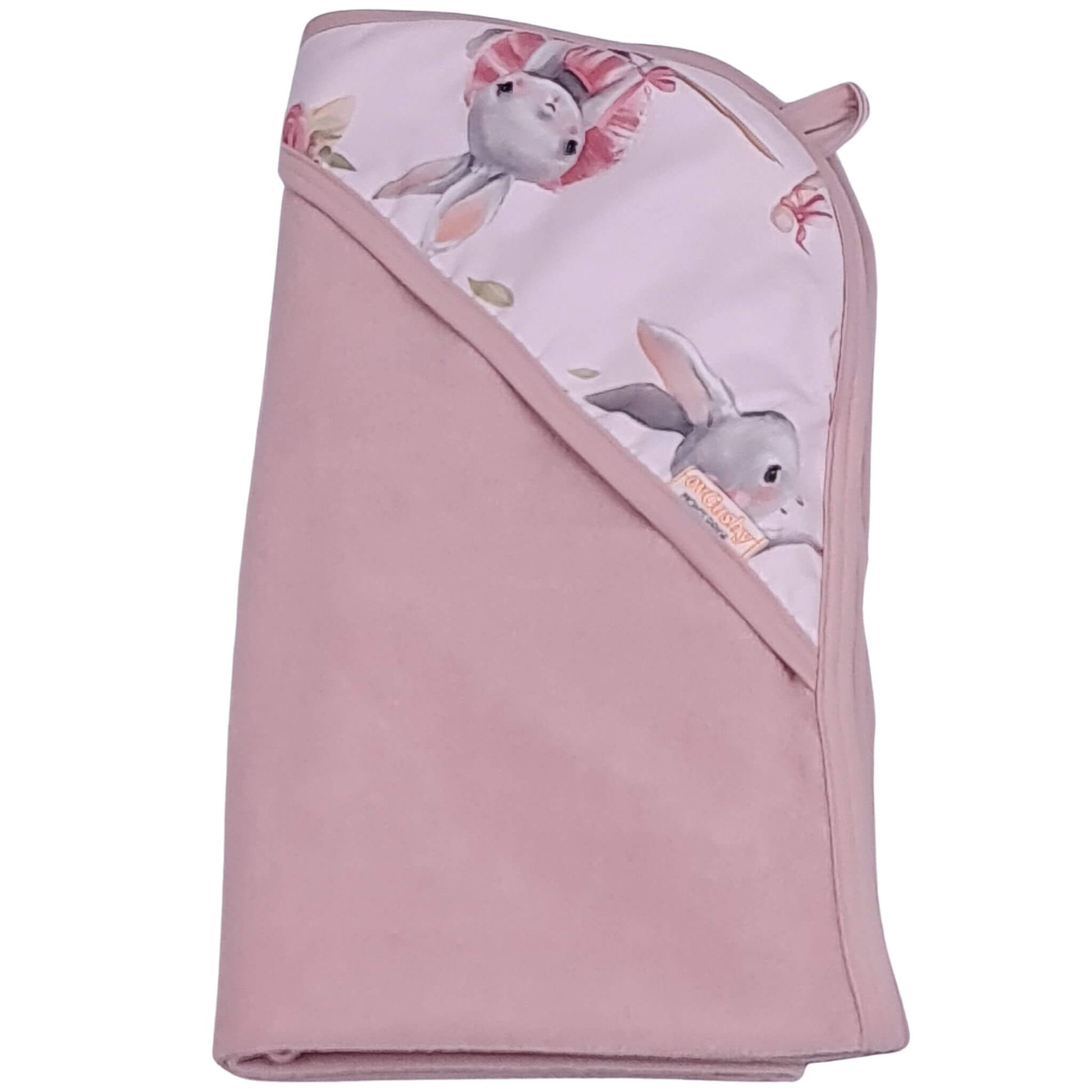 Pink hooded baby towel with ballerina hood soft cotton
