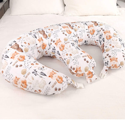 U-shaped pillow z pillow with animal forest cotton pattern on a bed