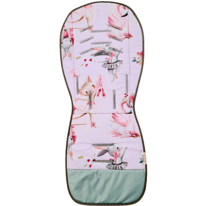 Baby seat cover with floral and animal pattern on a white background