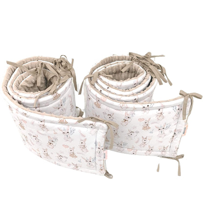 Set of crib bumpers Soft taupe minky reverse of Retro Bunny cot bumper