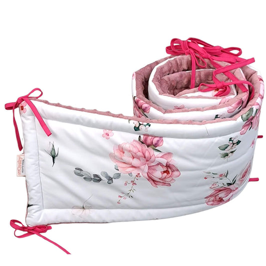 Dark pink foxglove dimple minky fabric on Evcushy cot bumper