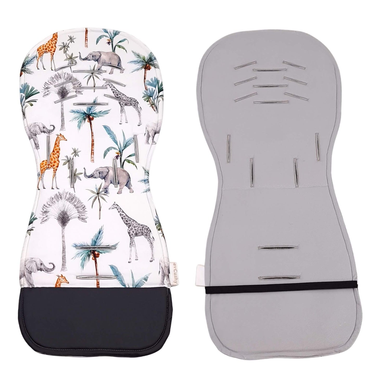 Evcushy Safari Animals stroller liner showing the soft plain velvet reverse side