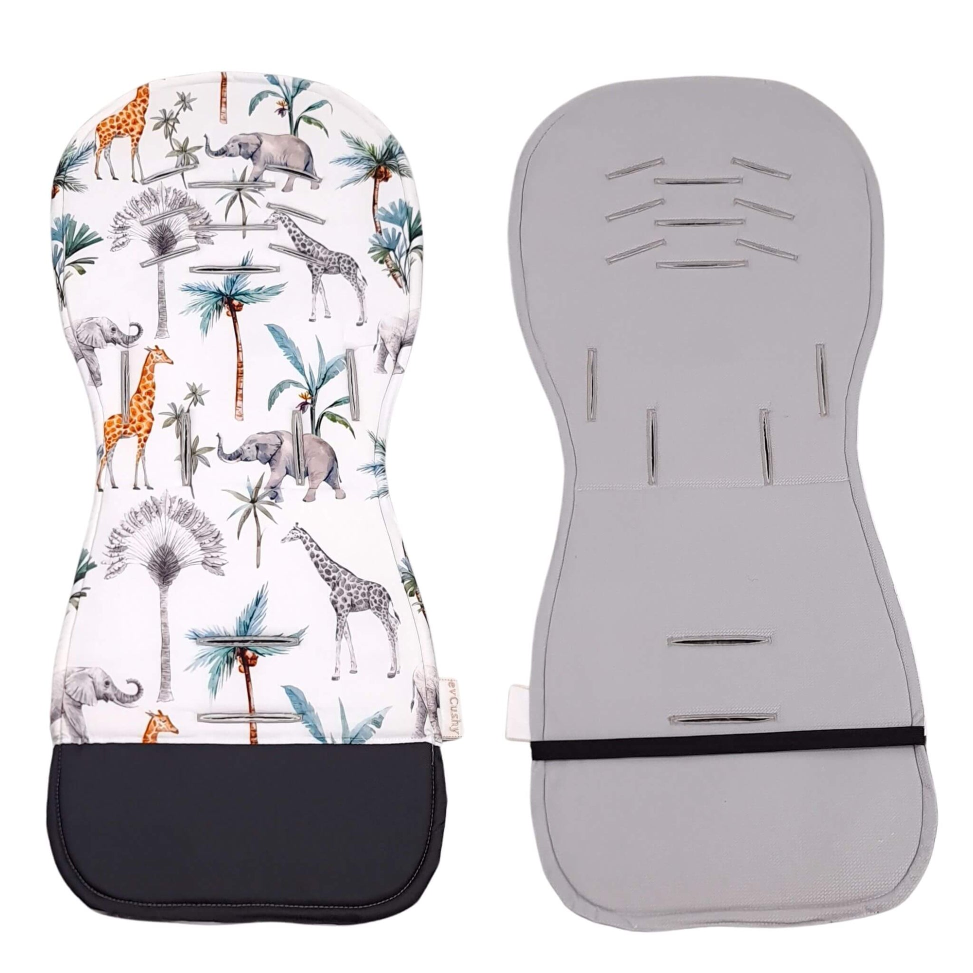Evcushy Safari Animals stroller liner showing the soft plain velvet reverse side