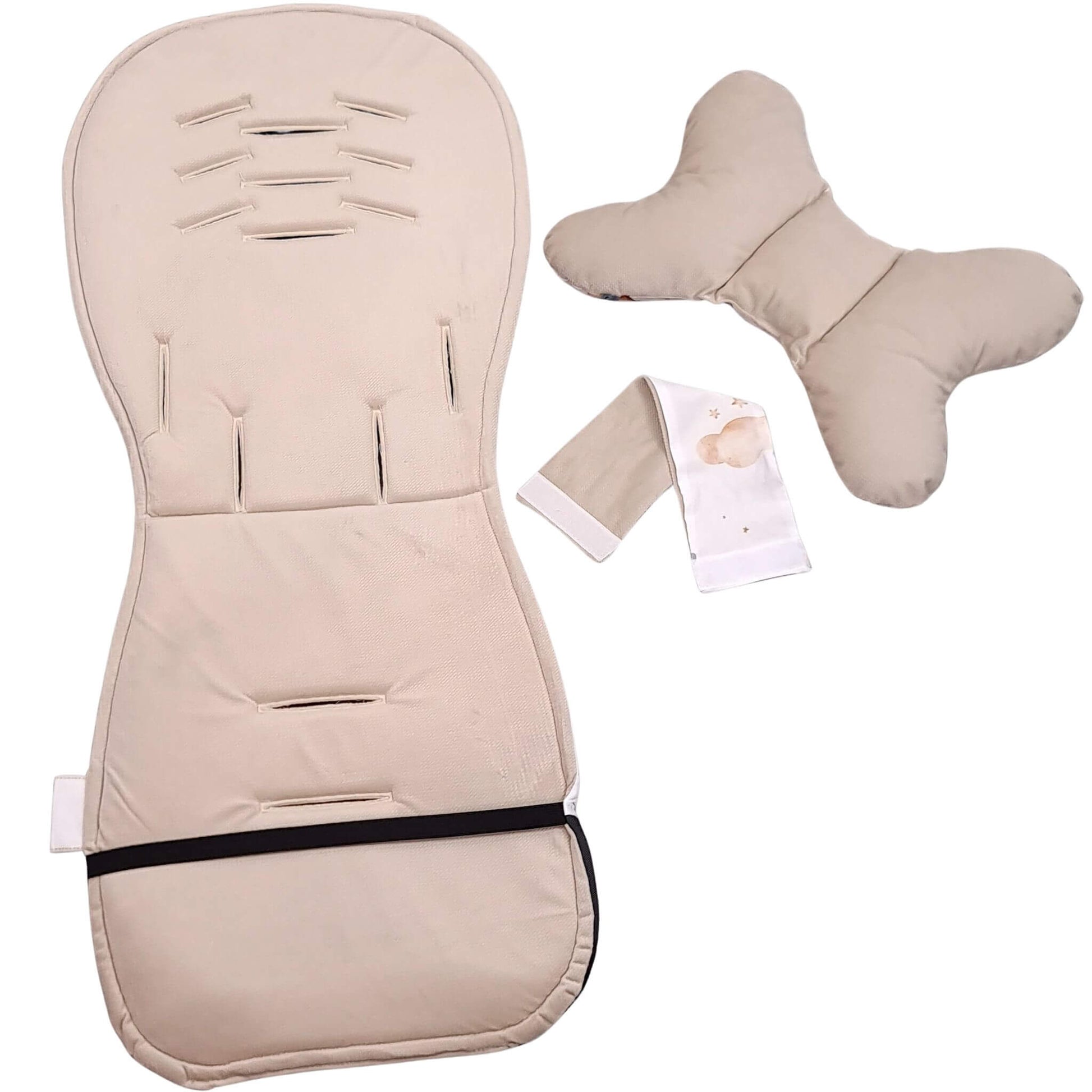 Evcushy Whales and Balloons stroller liner showing the soft plain velvet reverse side with matching head support pillow.