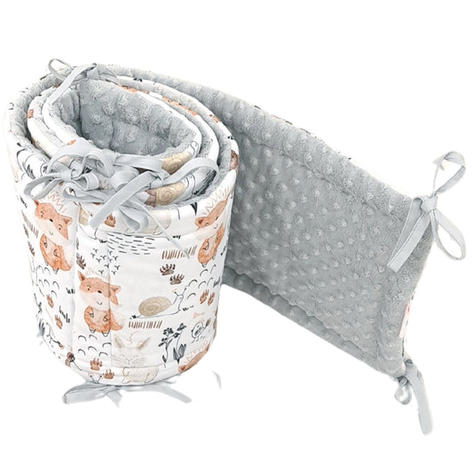 Soft plain dimple fleece reverse of Woodland Forest cot  bed bumper for standard crib
