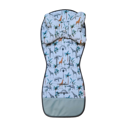 universal padded liner for stroller puschchair wit detachable head support pillow sagari pattern grey