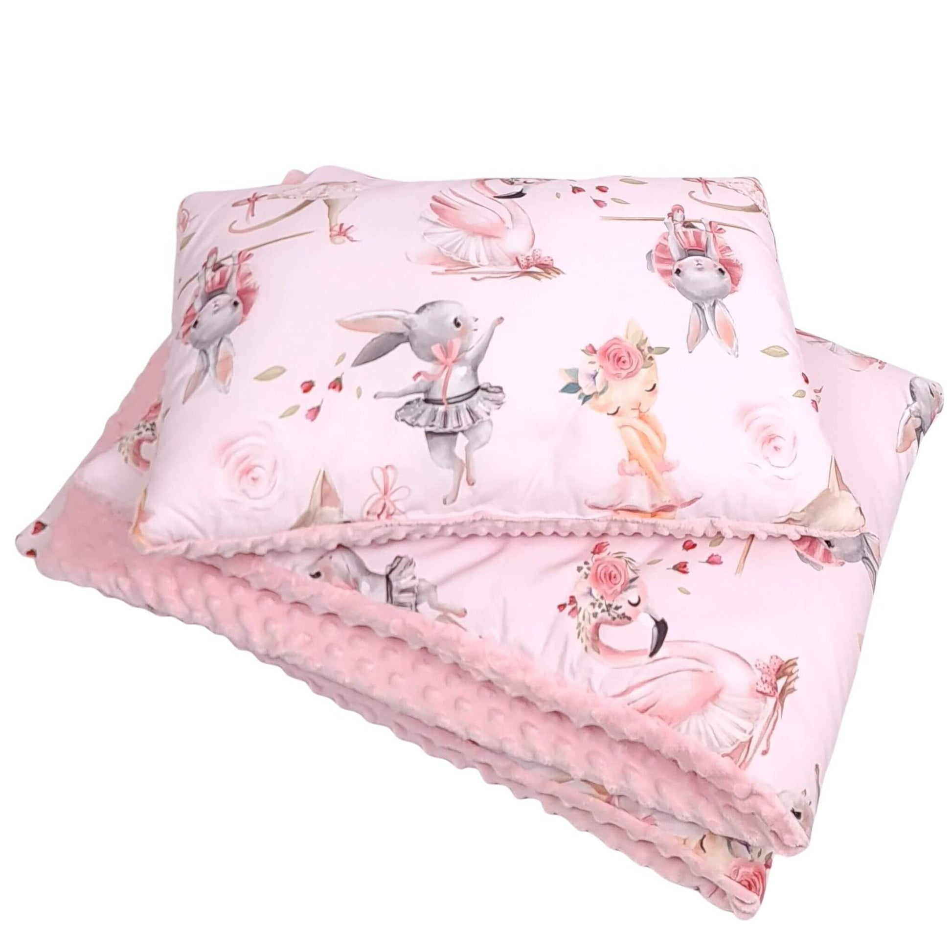 Pink children's bedding set with animal prints toddler quilt and pillow set with filling no duvet cover needed evcushy