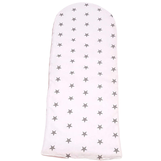 insert mattress liner for evCushy pod deluxe 0-9 months white with grey stars and pink plush on reverse