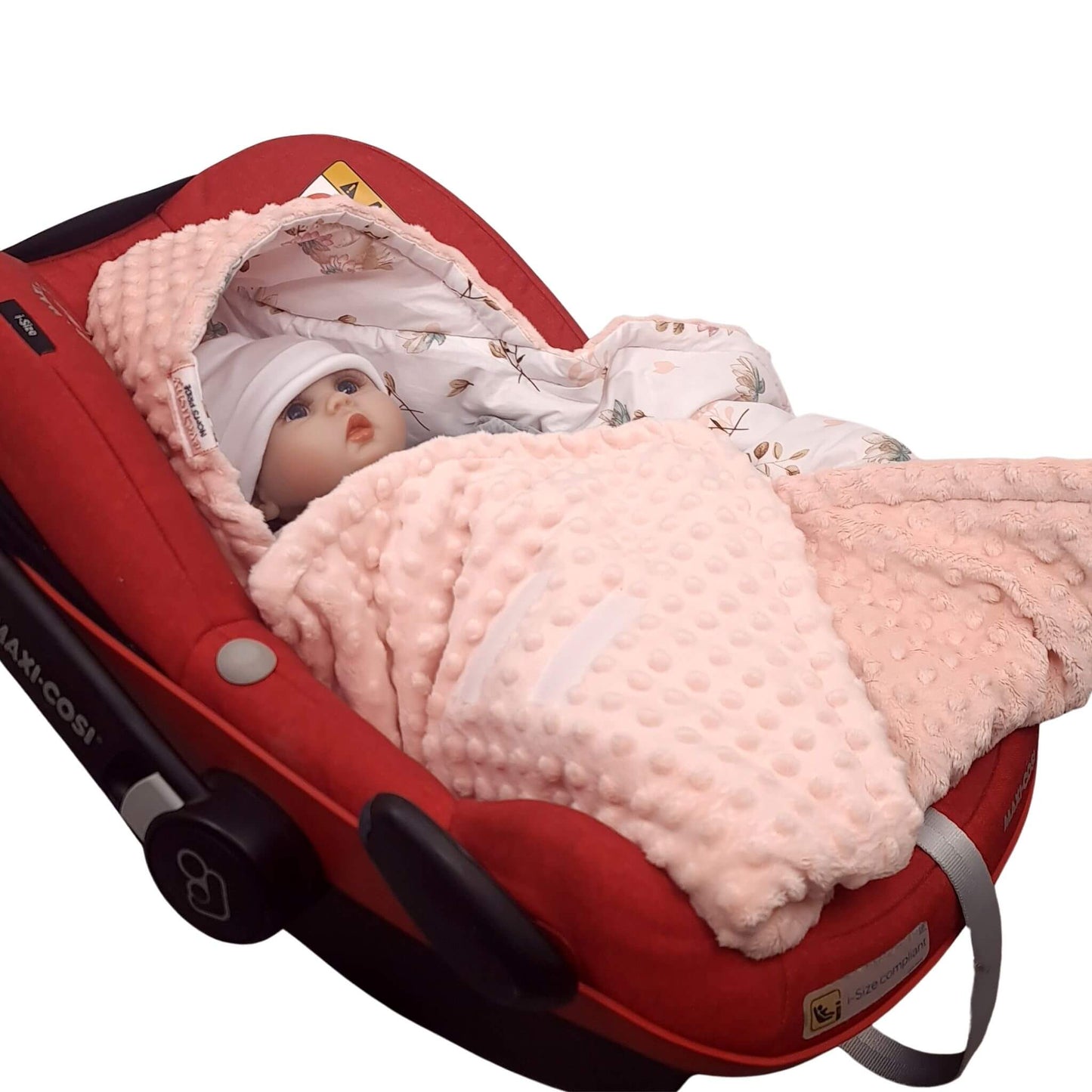 Baby car seat blanket with hood and velcro fastening detail swans lotus