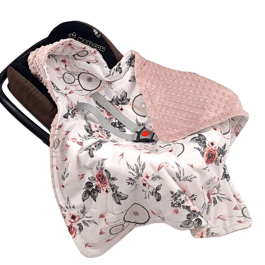 hooded blanket for baby car seat newborn pink dream catcher 0-6 months cotton amd plush material