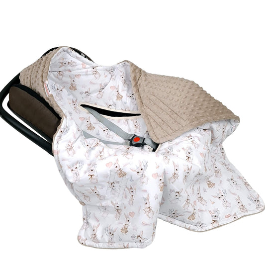 Baby Car Seat Blanket 0-12 Months  Plush | Retro Bunny | 2 Colours