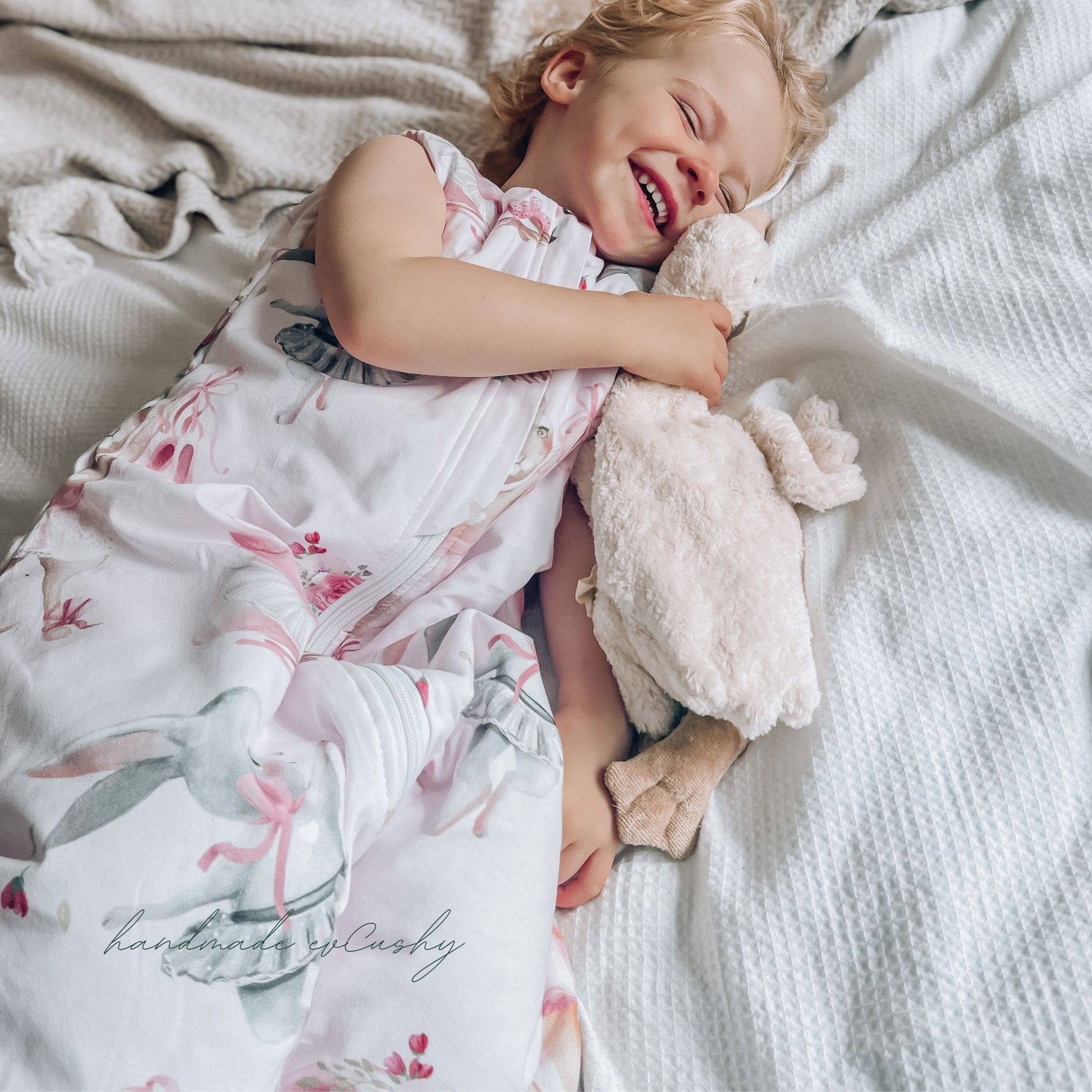 sleeping bag with feet for toddlers soft cotton 100% with bunnies ballerinas