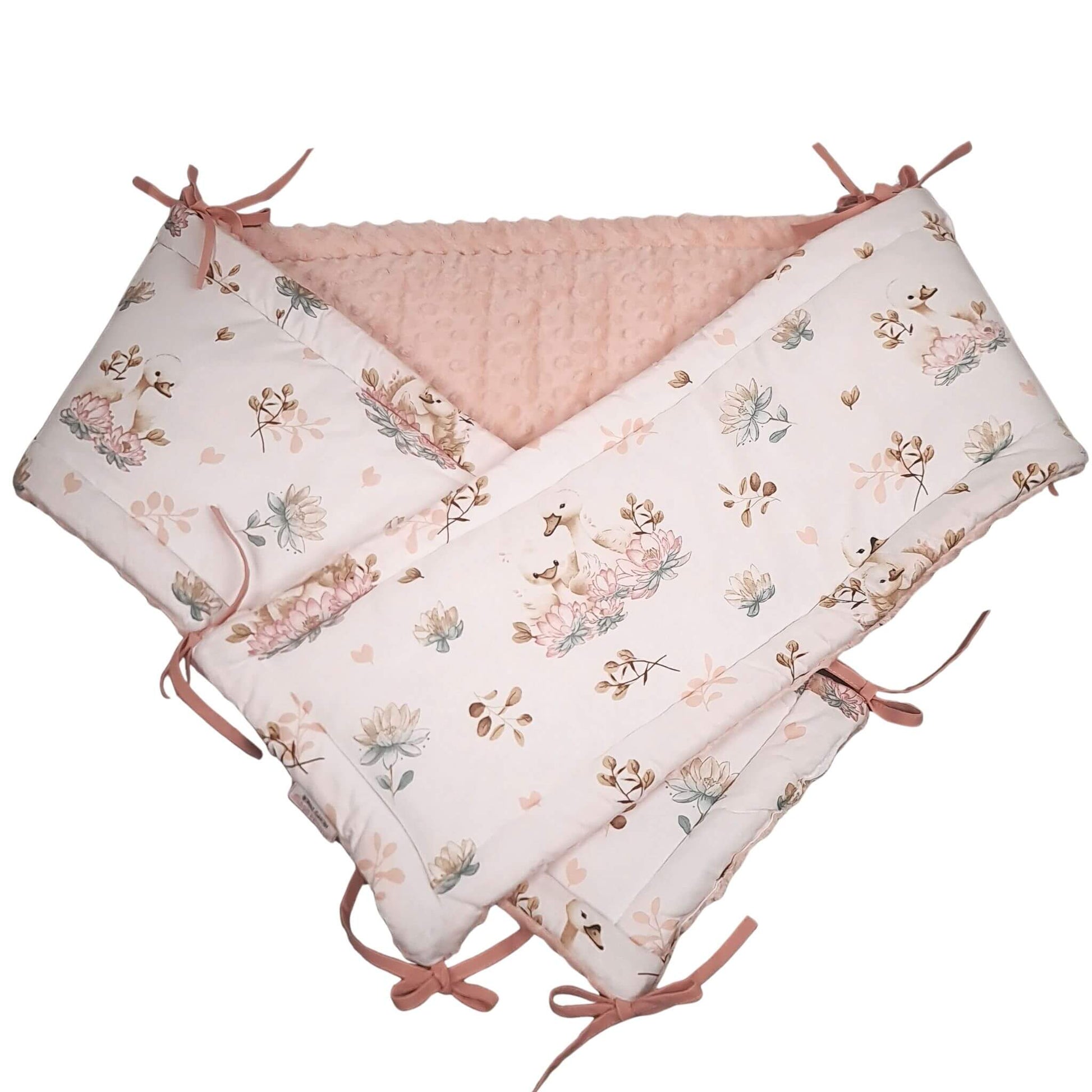 Peach pink minky reverse side of baby cot bumper soft plush detail
