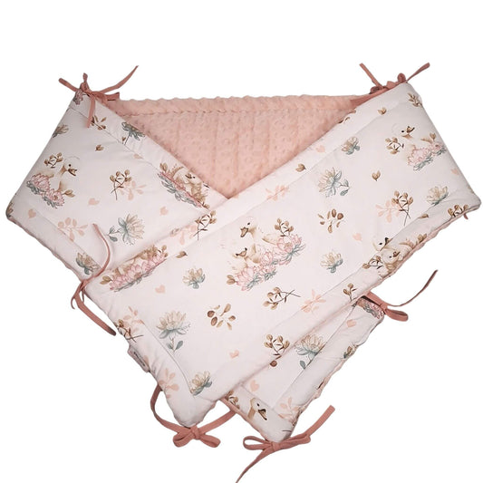 Peach pink minky reverse side of baby cot bumper soft plush detail