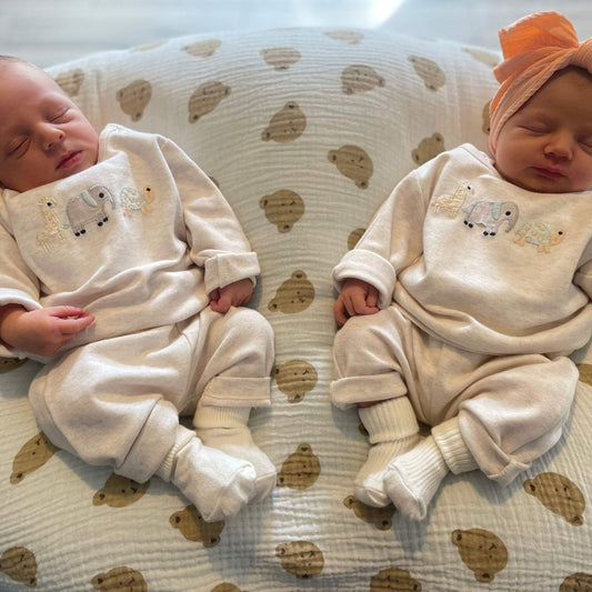 two twin babies resting on a comfortable twin pillow