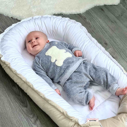 unisex baby clothes tracksuit top and bottom grey soft velour cotton material evCushy