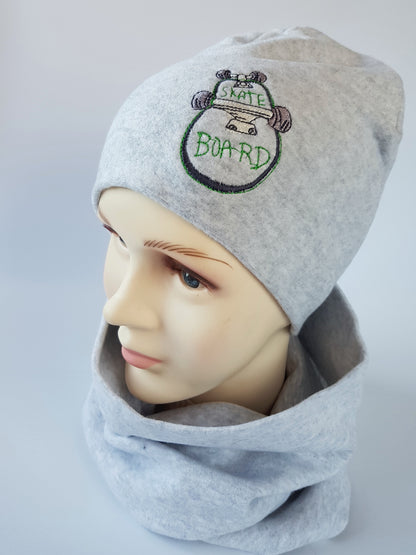 Kids Cotton Hat with Skateboard Embroidery