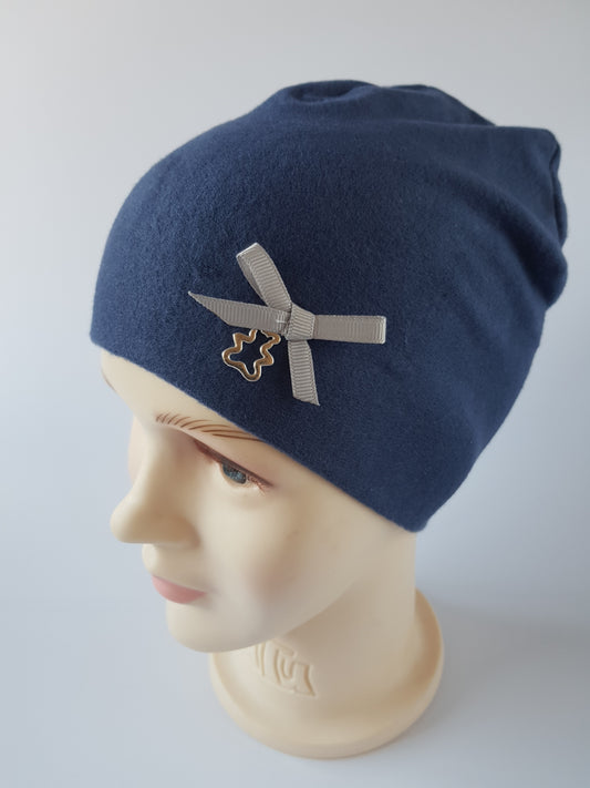 Kids Cotton Hat with Ribbon & Teddy Pendant