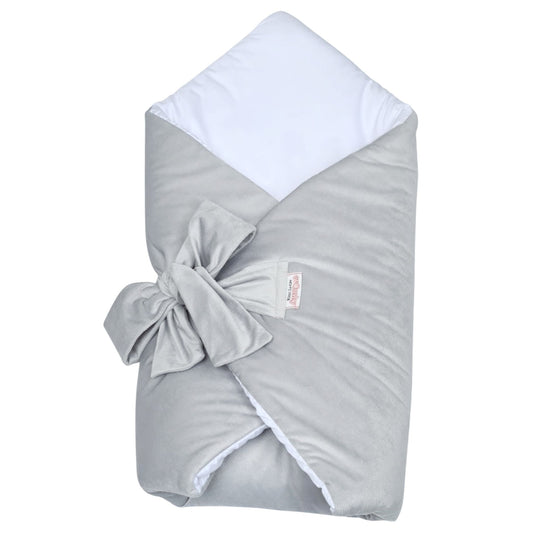 Grey Velvet & White Satin Cotton Swaddle Blanket 3 in 1  | Pre-Order