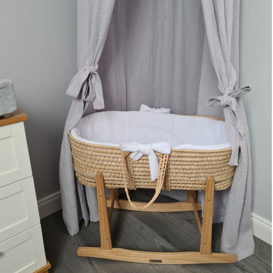 Moses basket liner bedding elegant with bow white cotton