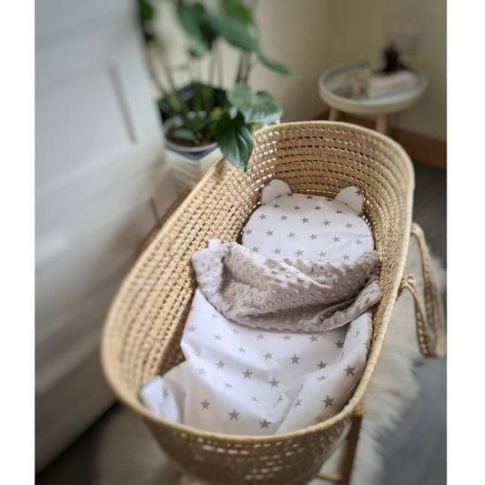evcushy blanket and pillow quilt warm minky grey white with stars